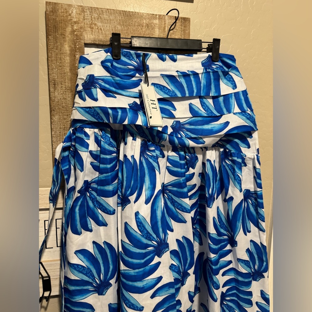 Blue Leaf Print Maxi Skirt - Picture 9 of 10